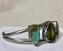 Alpaca Mexico Silver Cuff Bracelet Turquoise Adjustable