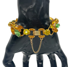 VTG Juliana D&E Fall Autumn color Rhinestone 5 link bracelet safety chain 7″