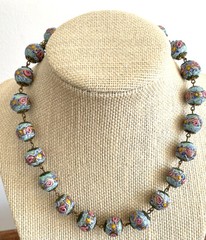 Murano Venetian Wedding Cake Glass Beads 15 Inch Choker Necklace Foil