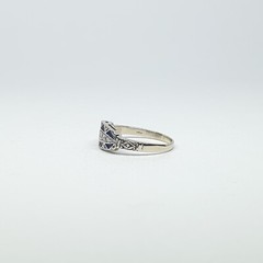 Art Decó 18kt Gold Band Ring With Diamonds and Blue Enamel – 836