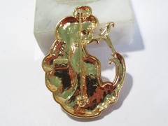 LR Lady Remington Nouveau Style Woman W Flower Vintage Brooch Pin Figural