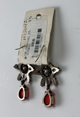 Red Teardrop Chandelier Earrings Crystal Rhinestone Gold Tone-Statement Earrings