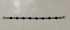 VINTAGE STERLING SILVER AND ONYX Link BRACELET 7.5” Long EUC
