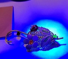 Goldtone Metal Enamel Rhinestone Lady Bug Flower Parasol Umbrella Pin Brooch
