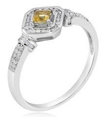 .34CT DIAMOND & AAA CITRINE 14KT WHITE GOLD EMERALD CUT & ROUND GEOMETRICAL RING