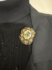 Vintage Victorian Revival Floral Porcelain Purple Violets Cameo Style Brooch