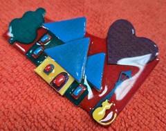Vintage House Pins by Lucinda Kitty Cat in Yard & Big Purple Heart Pin / Brooch
