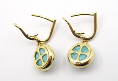 Amazonite Doublet and 0.38CTW Round Diamond Dangle Earrings 18K Yellow Gold
