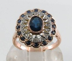9K 9CT ROSE GOLD BLUE SAPPHIRE DIAMOND COCKTAIL CLUSTER RING FREE RESIZE