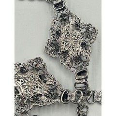 Signed EDLEE Vintage Necklace Silver Tone Dragons Ornate Bookchain Beads Dangles
