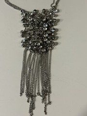Vintage Silver Toned Bib Necklace with Multiple Rhinestones & Tassels