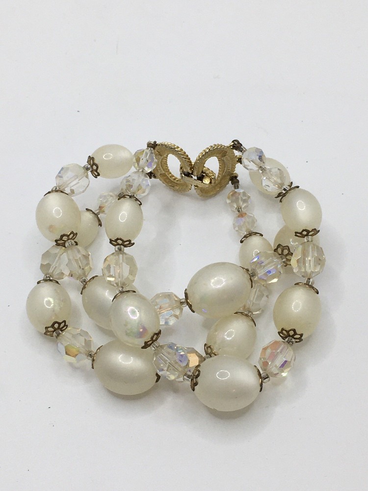 Vintage Marvella 3 Strand Varied Crystal Pearl & Beads Bracelet