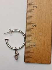 Vintage Signed Sterling Silver Cross Dangle Huggie Hoop Earrings