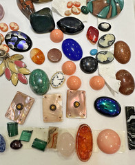 Antique Mixed Jewelry Findings Cameo MOP Plastic Lucite Stone Cabochon Craft Lot