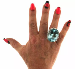 Stunning Large Oval Shape 75.00CT Brazilian Aquamarine & 1.39CT 925 Silver Ring