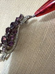 Vintage Joseph Wiesner NY amethyst & rhinestone brooch 2.75 Glamour Party Pin
