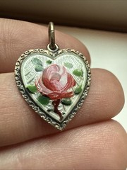 VINTAGE ENAMEL DAVID ANDERSEN ROSE FLOWER HEART STERLING CHARM