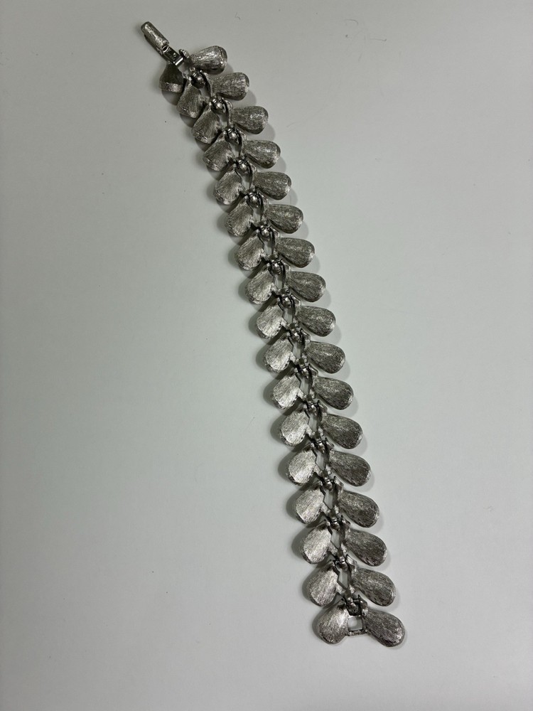 Vintage Crown Trifari brushed silver tone Petal Link bracelet 7 1/2 inches.