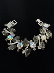 Vtg Juliana D&E Smoky Gray Aurora Borealis AB Rhinestone Silver Tone Bracelet