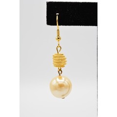 Vintage Pearl Drop Dangle Earrings Brushed Gold Beaded Ball Elegant 1980s BinU