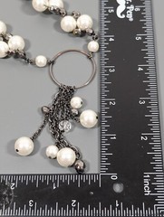 Gray Metallic White Faux Pearl Charm Chain Tassel Beaded Necklace 21 in