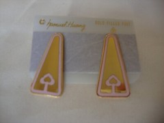 VINTAGE 1970s SAMUEL HUANG DESIGNER CLOISONNE RETRO ABSTRACT PINK STUD EARRINGS