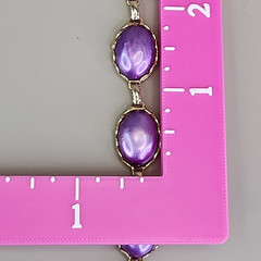Vintage Oval Bead Bracelet Purple Pearlized Gold Tone Linked 6.75″