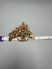 Juliana D&E BOOK PIECE Brooch Pin Orange Rhinestone Gold Tone Wire Ref 4263 2.5”