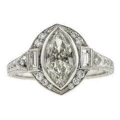 Vintage Art Deco Lab-Created Diamond Milgrain Wedding 14K White Gold Finish Ring