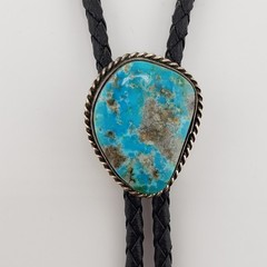 Vintage Turquoise Bolo Tie Sterling Silver Bezel Native American Signed S