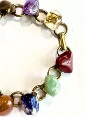 Vtg Semi Precious Stone Bracelet Gold-Tone Panel Links 7” Multicolor Natural Mix