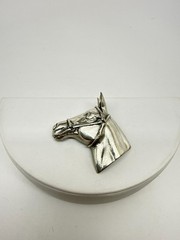 Vtg 1990 Elios Horse Brooch pin Silver Plated Pewter signed Figural Equestrian
