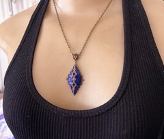 Vintage Necklace Art Nouveau Antique Lapis Blue Czech Glass Lavalier Pendant