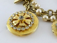 Maximal Art Iridescent Rhinestone Faux Pearl Heart Mixed Lockets Bracelet 7.2 In