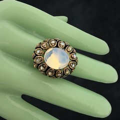 Vintage 🖤 DOME BALL Moonstone AB Rhinestone COCKTAIL STATEMENT Ring Adjustable