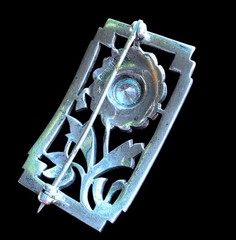 Art Deco 925 Sterling Silver Blue Gemstone & Marcasites Brooch