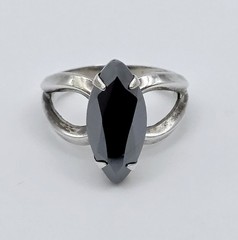 Vintage Sterling Silver Marquise Hematite Ring Size 5.5 Split Shank Navette Goth
