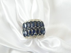 Vintage Sterling Silver 925 Natural Sapphire Diamond Statement Ring Size 7