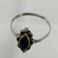 Vintage Signed Sterling Silver Marquise Onyx Flush Setting Size 7 Ring