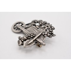 AJC Vintage Garden Pin Brooch Pewter Tone Cart Floral Signed NOS 1980s BinA9