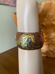 Vintage Copper Cuff Bracelet Brass Snail Abalone Shell Inlay