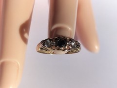 Antique 1910 Handmade Gold Ring w/ Blue Sapphire and 4x Zircons Q (18.19mm) 1.8g