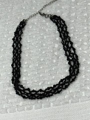 Vintage 90’s Y2K Early 2000’s Black Glass Bead Woven Choker Necklace Goth