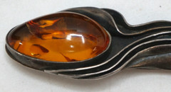 VICTORIAN BROOCH BALTIC AMBER STYLIZED CALLA LILY PIN ART NOUVEAU 3.5in AS IS