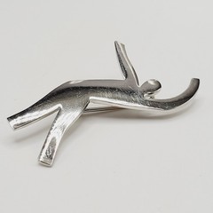Modern Abstract Dancer Brooch Silver Tone Minimalist Silhouette 1990s Figure Pin