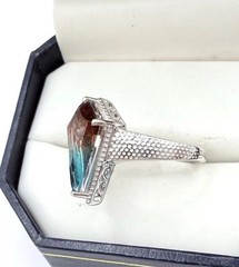 Unusual Sterling Silver Kite Cut Genuine AMETRINE Ring STS Sz7 Vintage Jewelry