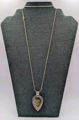 Vtg Sterling Large Teardrop Labradorite Pendant 30 +” Octagon Snake 925 Necklace