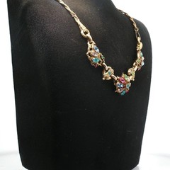 Vintage Barclay Signed Rhinestone Floral Bib Necklace Multicolor Statement
