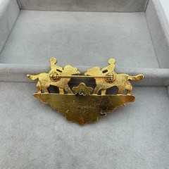 Vintage HERMES Paris Enamel Brooch Dog & Girl Gold Tone Cloisonné Pin France