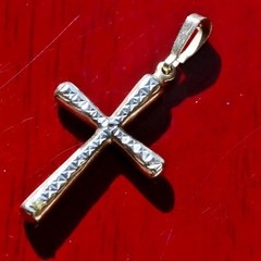 14k multi tone gold pendant 1.35″ diamond cut cross charm vintage 0.70gr N3392